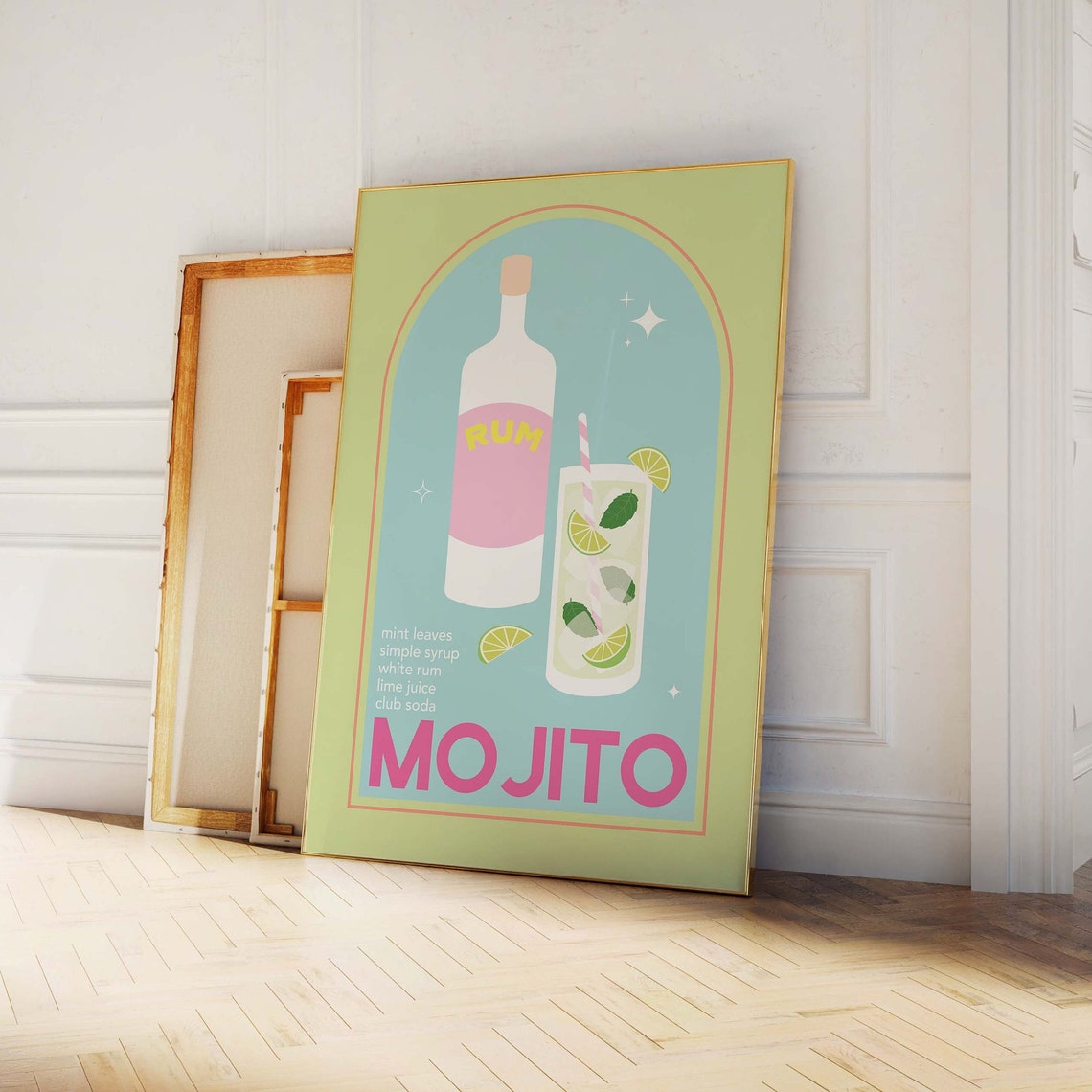 Mojito Cocktail Print Art Cute Pink Green Mojito Cocktail Bar Art Kitchen Wall Art - Image 3