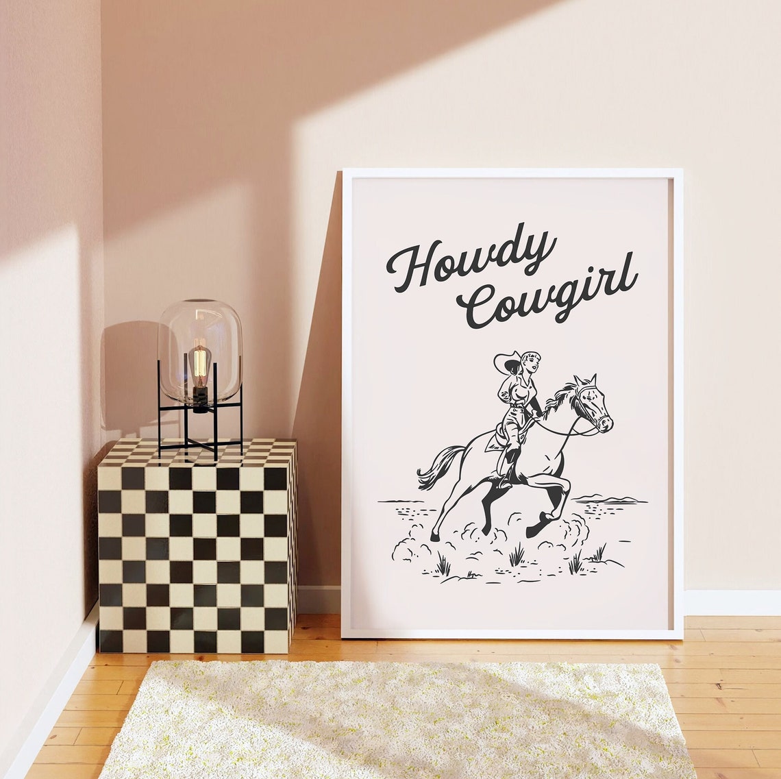 Howdy Cowgirl Black Horseback Rider Retro Western Style Wall Art - Image 5