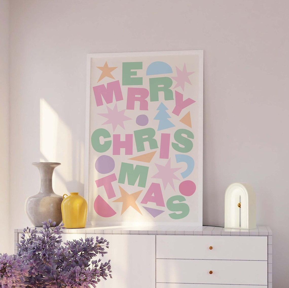 Merry Christmas Scattered Pastel Letters Playful Holiday Poster - Image 3