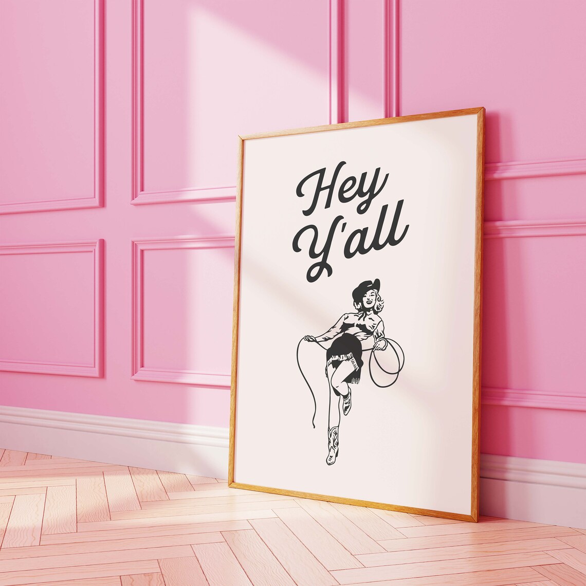 Hey Yall Black Pinup Cowgirl Lasso Retro Western Script Art Poster - Image 4