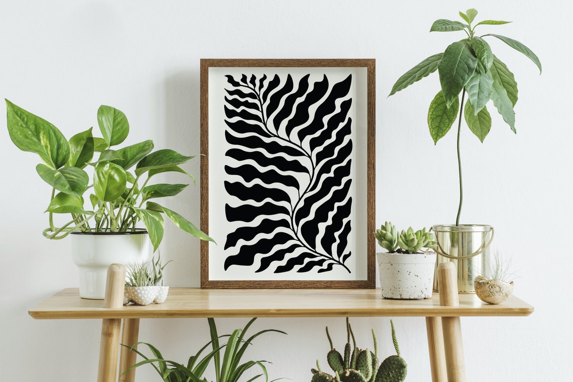 Black Wavy Fern Botanical Abstract Paper Cut Out Art Wall Poster - Image 3
