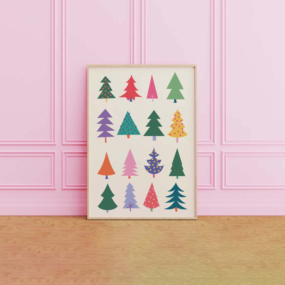 Colorful Christmas Trees Grid Modern Festive Holiday Art Poster - Image 4
