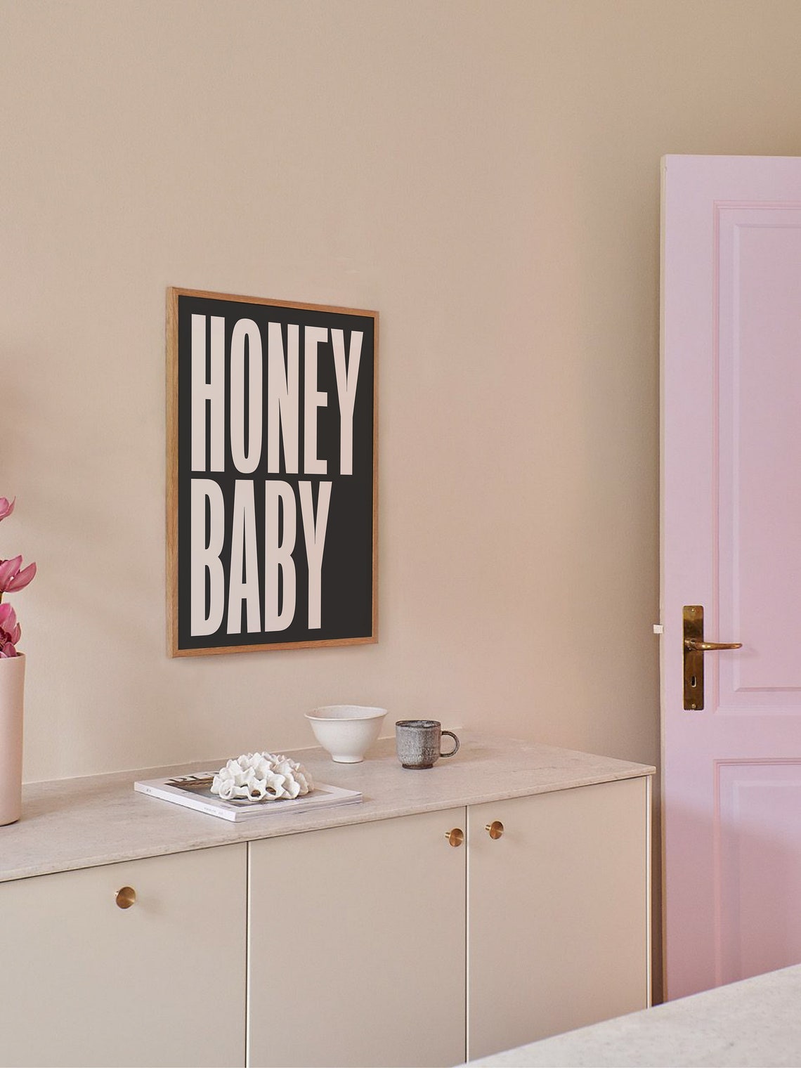 Honey Baby Bold Cream Typography Black Background Modern Quote Poster - Image 4