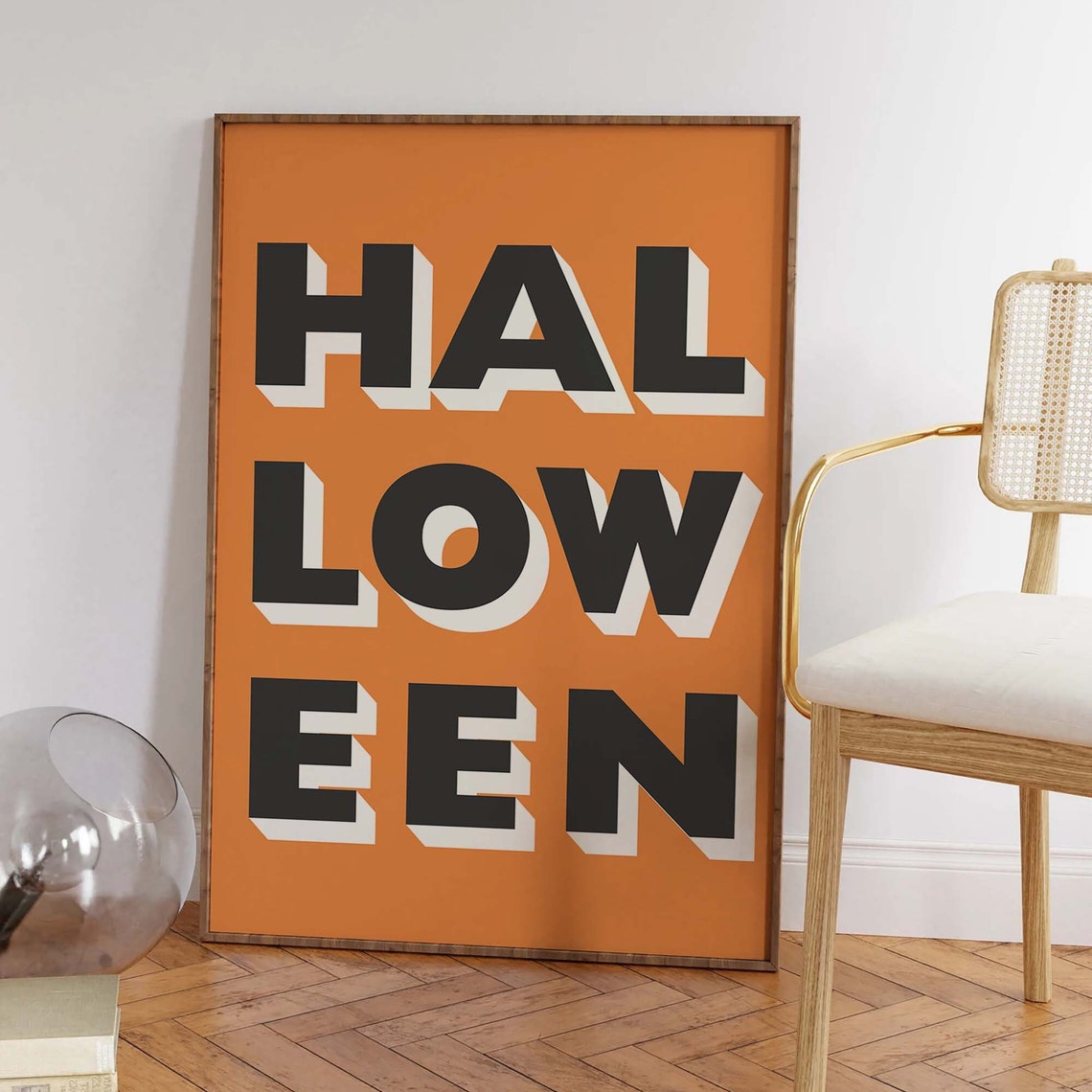 Bold Block Letter Halloween Black on Orange Typographic Poster - Image 6