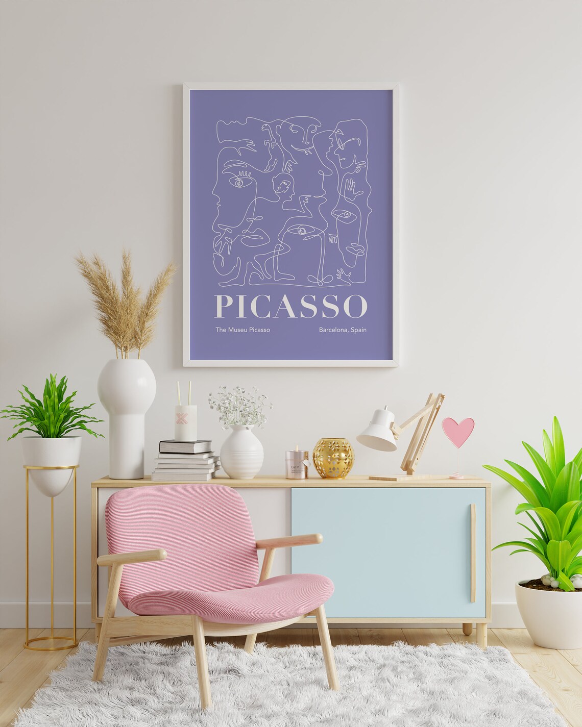Picasso Abstract Line Art Faces Lavender Purple Exhibition Poster - Image 4