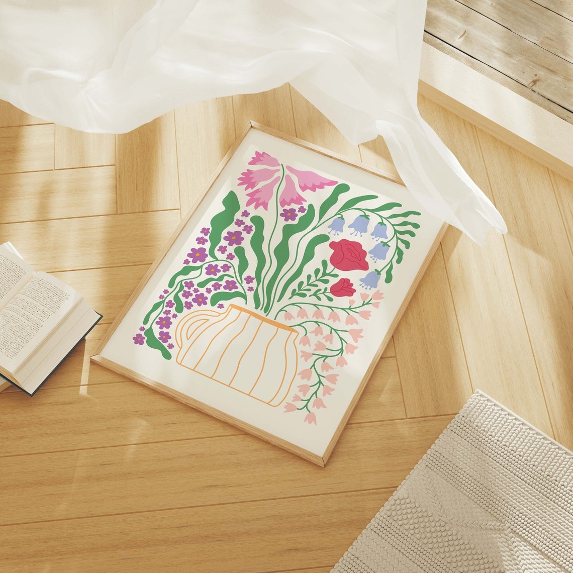 Abstract Floral Print Art Cute Flower Wall Art Trendy Botanical Wall Art Spring Art Print - Image 3