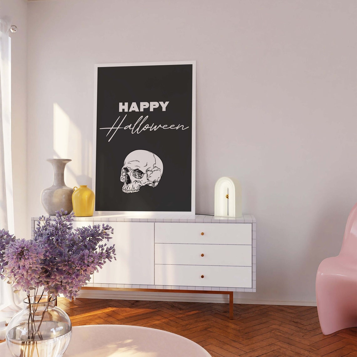 Happy Halloween Skull Script Lettering Black Gothic Wall Art - Image 6