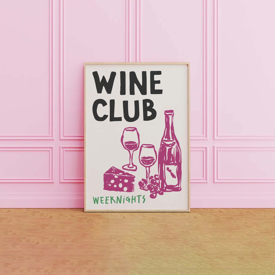 Wine Club Print Art Bar Cart Decor Trendy Kitchen Poster Cute Bar Cart Wall Artz - Image 2