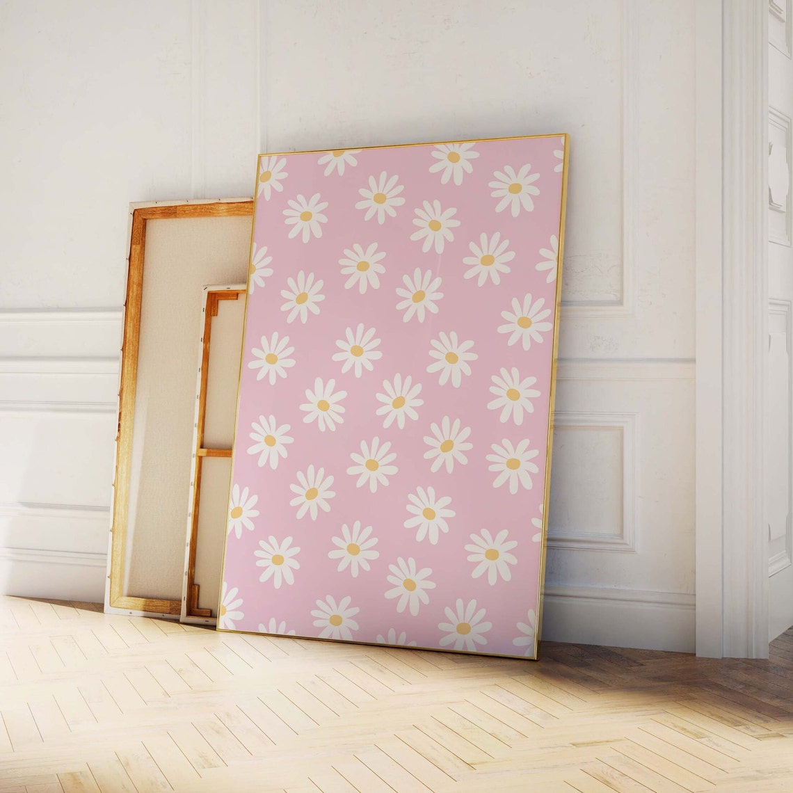 Pink Daisy Pattern White Flowers Girly Spring Floral Wall Poster - Image 3