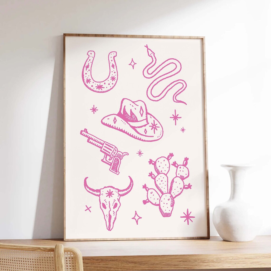 Pink Western Cowboy Icons Rodeo Cowgirl Retro Wall Decor Poster - Image 4