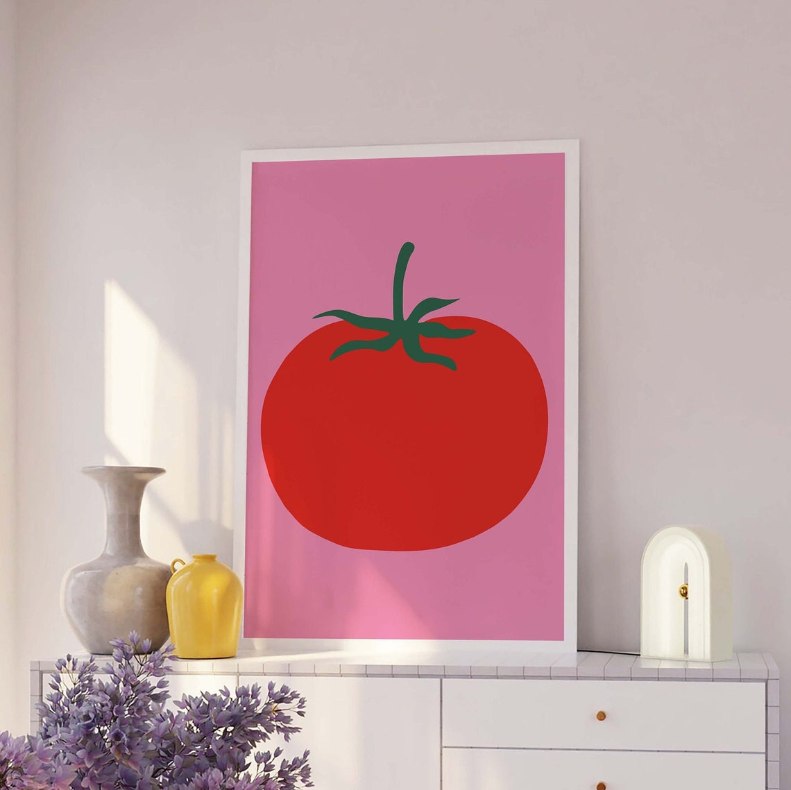 Fun Pop Art Red Tomato Pink Background Bold Kitchen Decor Poster - Image 3