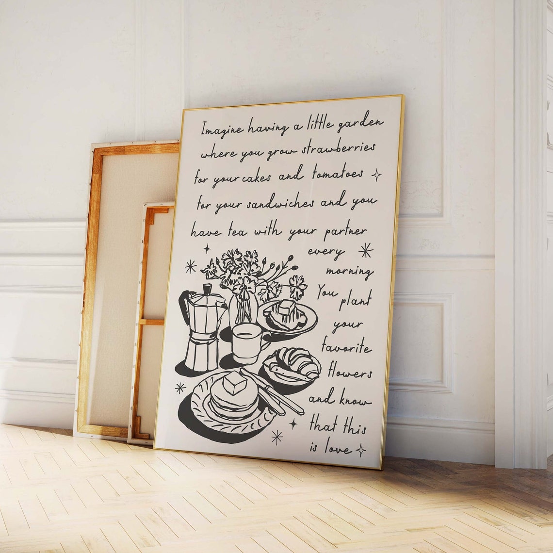 Imagine A Little Garden Slow Morning Tea Quote Poster In Black - Image 4