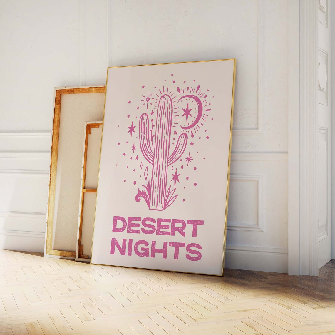 Desert Nights Pink Cactus Moon Retro Western Typography Wall Print - Image 4