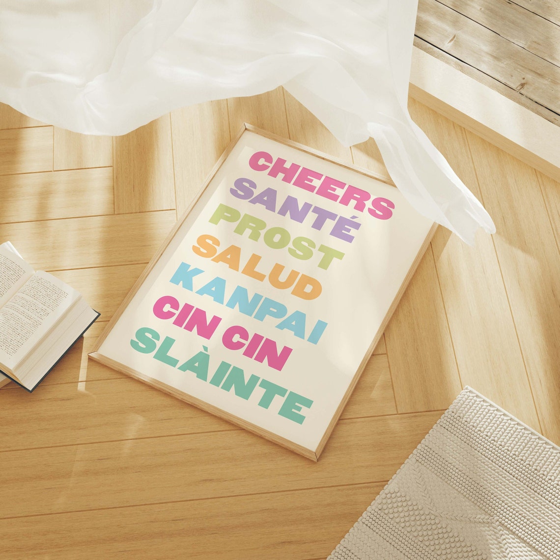 Cheers In Seven Languages Colorful Bar Cart Typography Wall Poster - Image 6