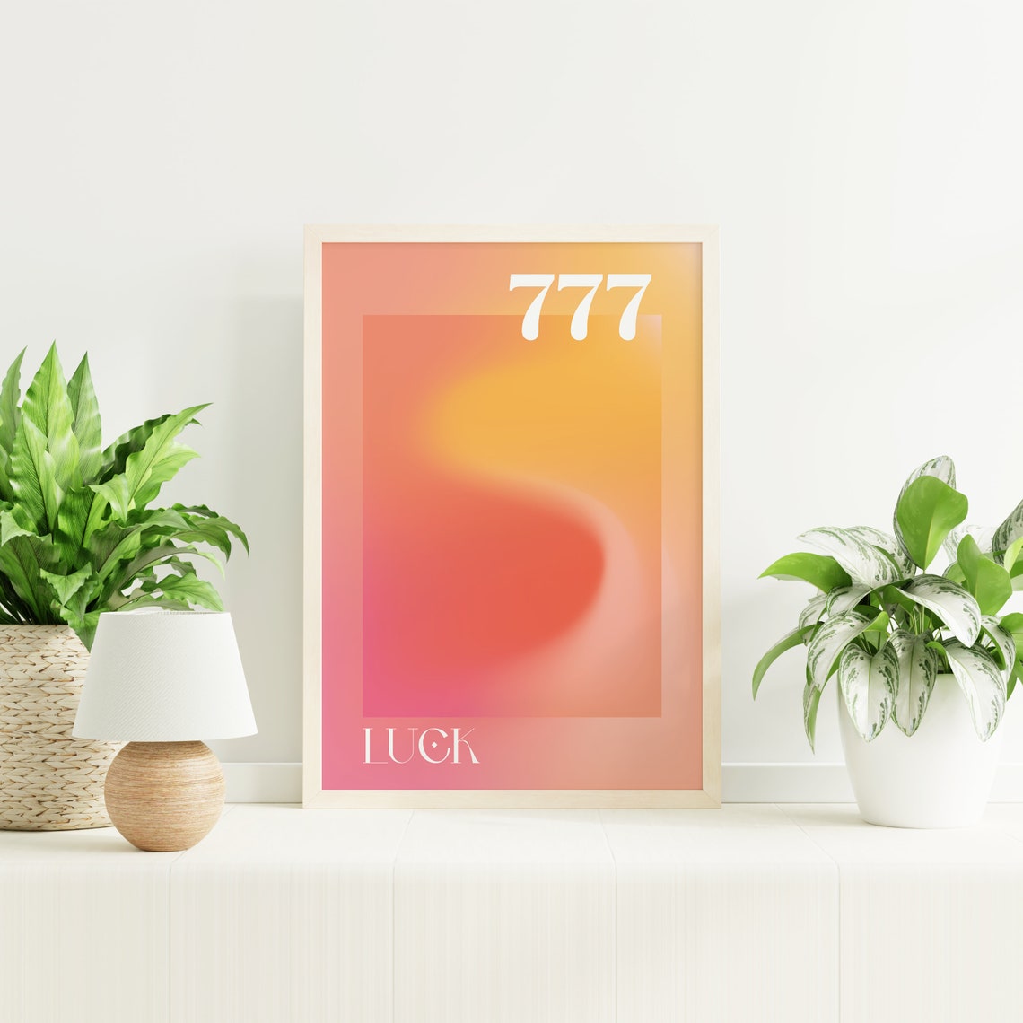 Angel Number 777 Luck Poster with Warm Sunset Aura Gradient Art - Image 4