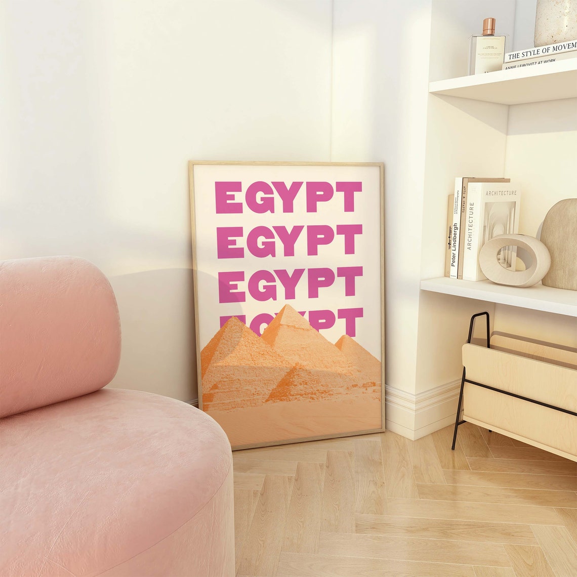 Egypt Pyramids Poster with Orange Pyramids and Pink Bold Typography - Image 3