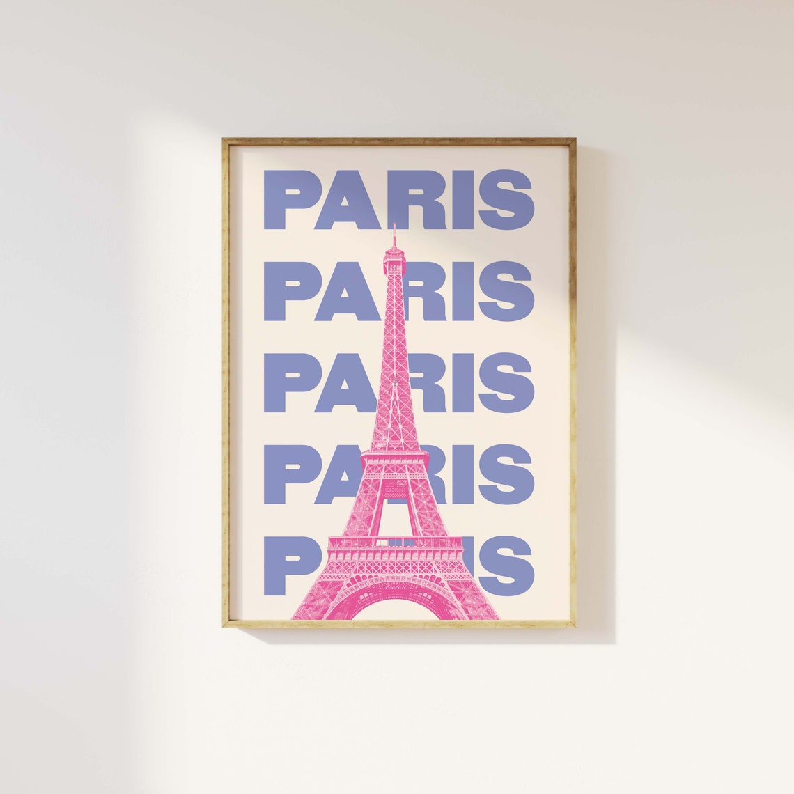 Paris Eiffel Tower Poster with Pink Tower and Bold Blue Typography - Image 6
