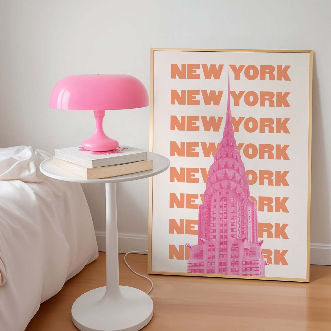 New York City Chrysler Building Pink Orange Retro Travel Poster - Image 2