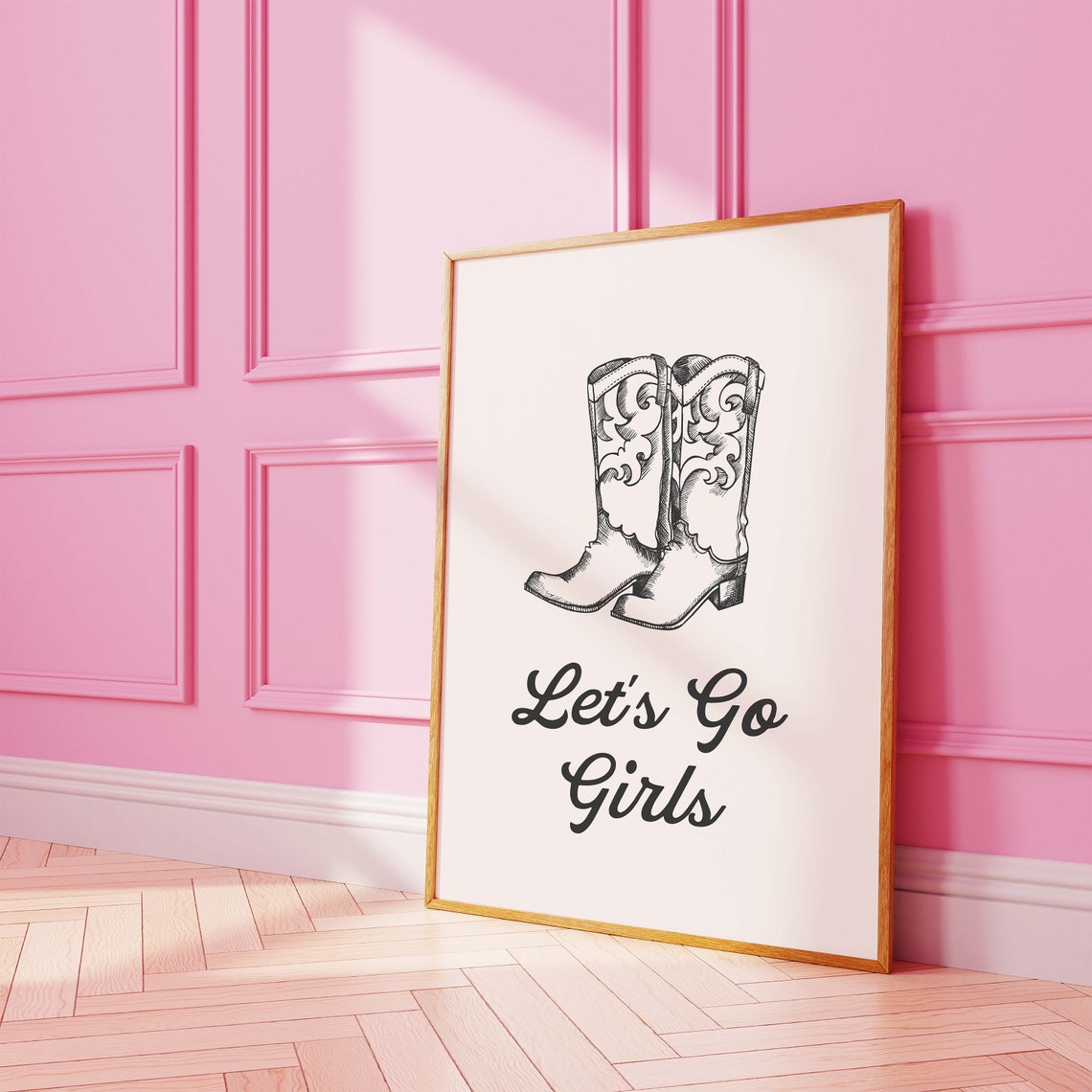 Lets Go Girls Cowboy Boots Black Script Western Decor Art Poster - Image 3