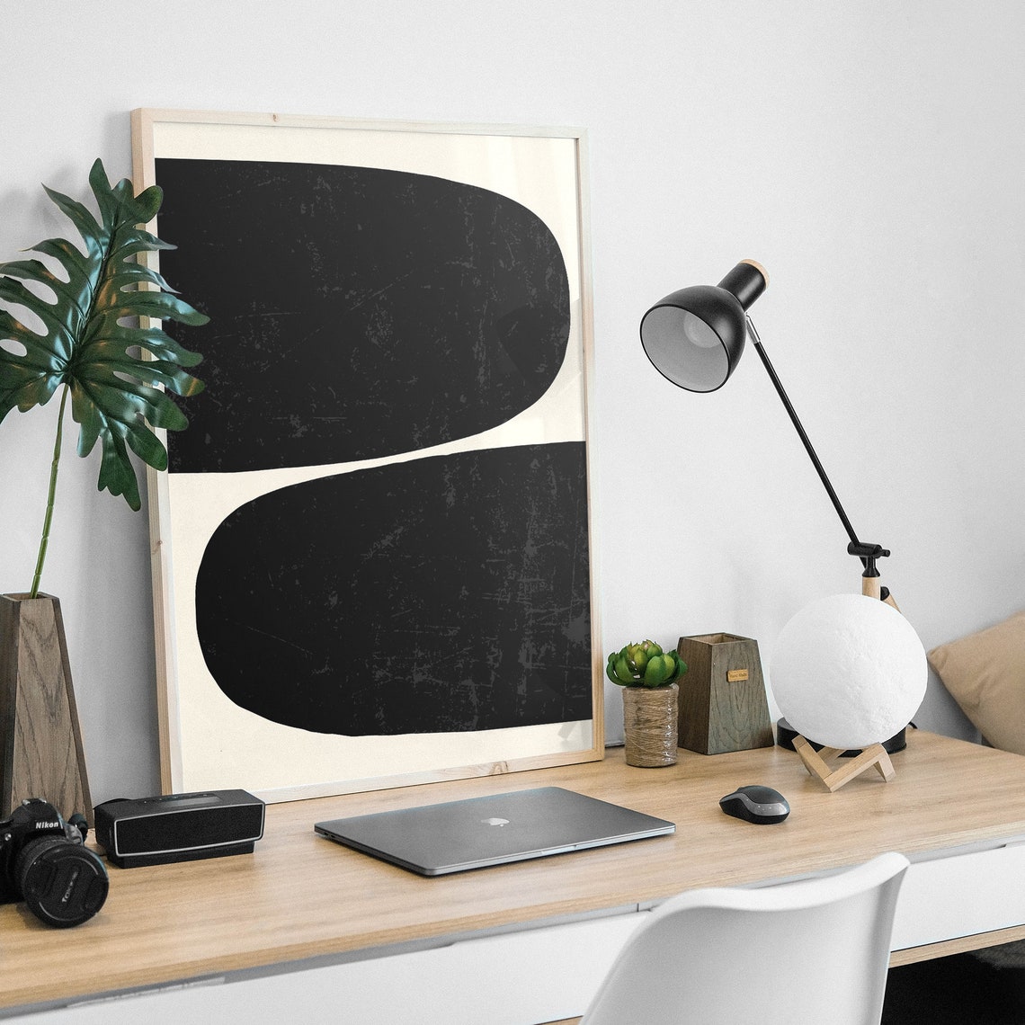 Abstract Black Wall Print Art Mid Century Modern Minimal Abstract Shapes Art Cute Trendy Wall Art - Image 4