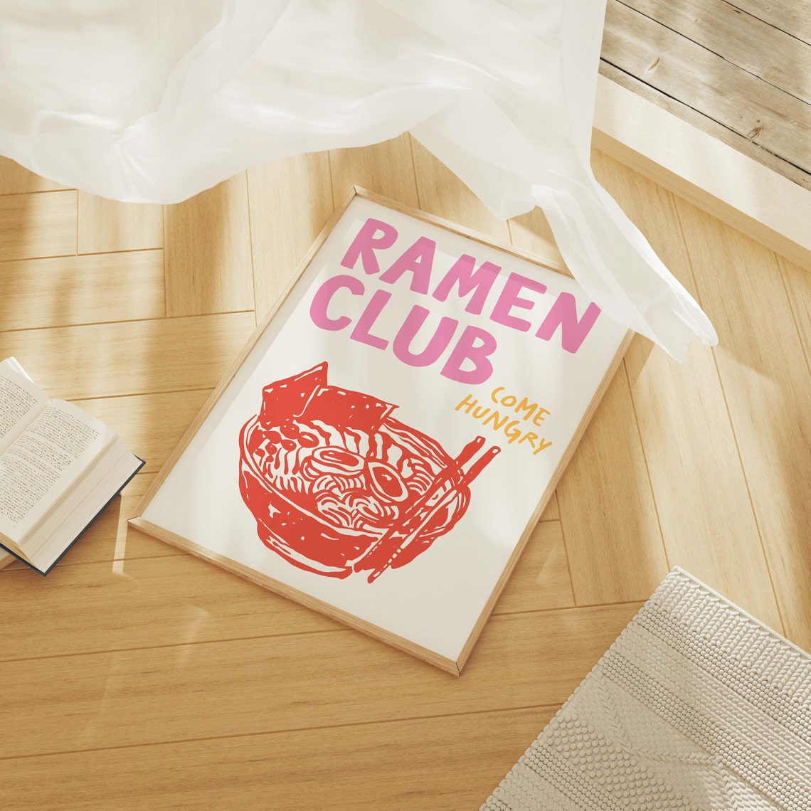 Ramen Club Come Hungry Bold Retro Japanese Noodle Kitchen Poster - Image 4