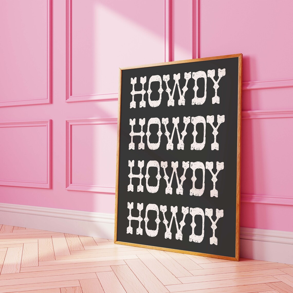Howdy Western Lettering Black Repeat Typography Retro Art Poster - Image 2