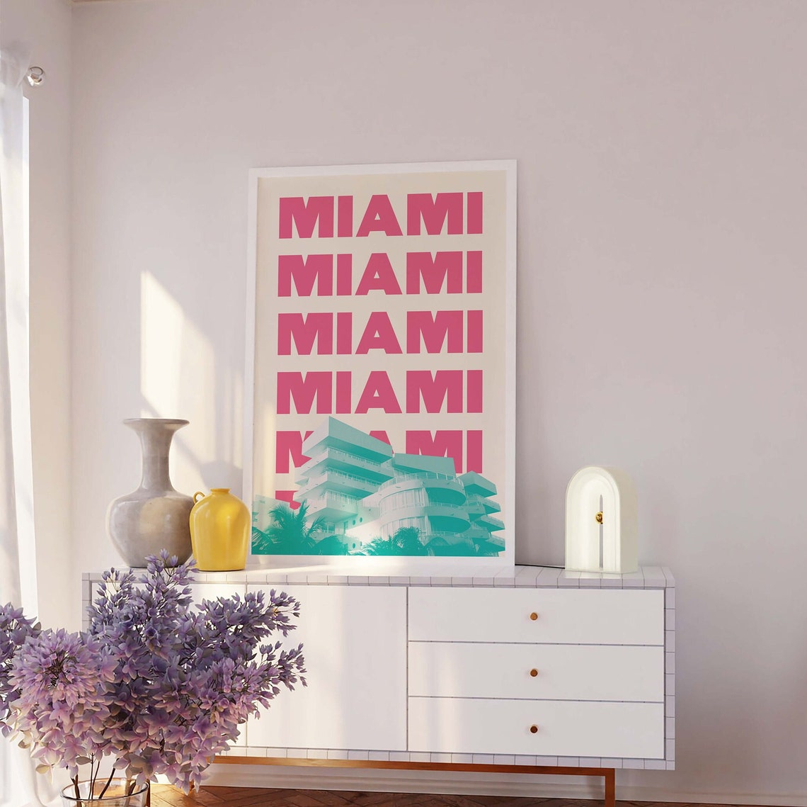 Miami Beach Pink Retro Typography Art Deco Building Travel Poster - Image 6