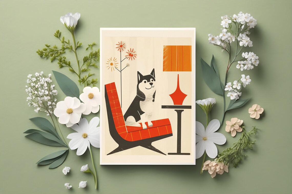 Mid Century Design With Dogs, Mid-Century Art Print