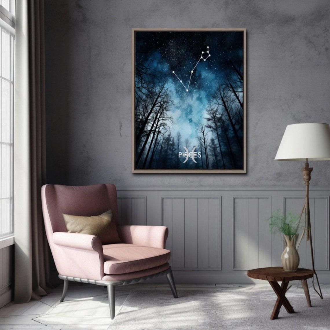Pisces Constellation Over a Night Forest Zodiac Stars Poster - Image 2