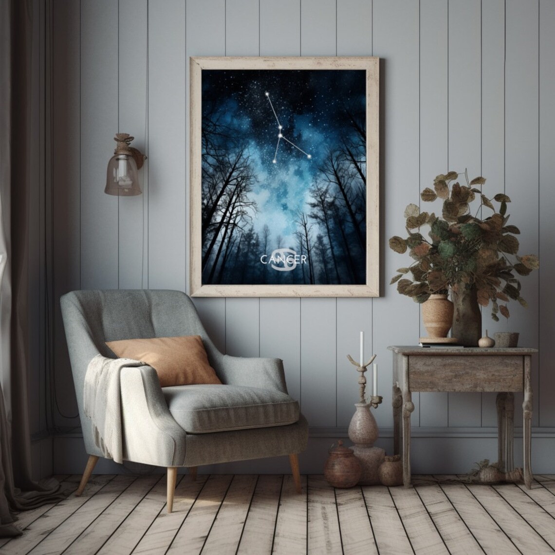 Cancer Zodiac Constellation Over a Night Forest Starry Sky Poster - Image 3