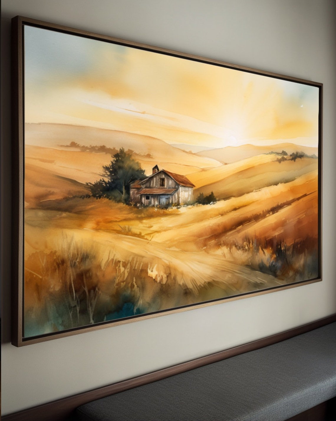 Farmhouse Landscape Print Wheat Field Barn Watercolor Print Farmhouse Decor Farmhouse Wall Art Summer Landscape Print Country Summer - Image 3