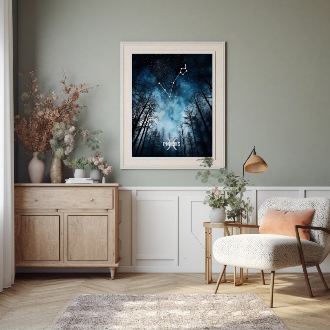 Pisces Constellation Over a Night Forest Zodiac Stars Poster - Image 3