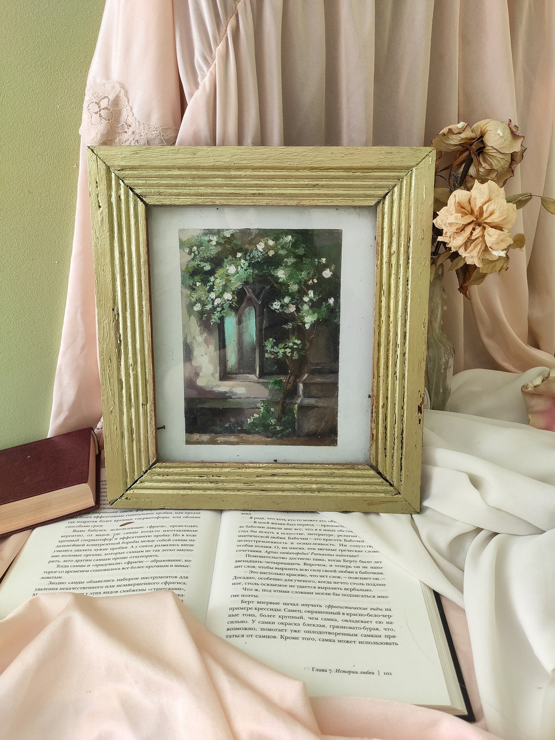 Old Gothic Window Overgrown with White Roses Moody Art Poster - Image 5