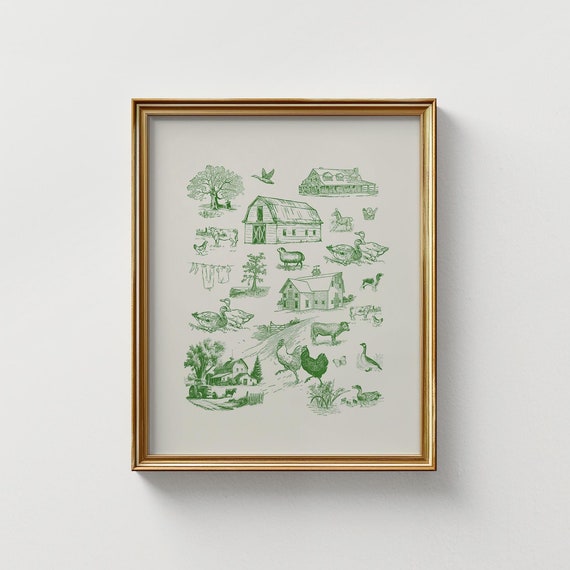 Green Farm Life Toile Illustration Art Print