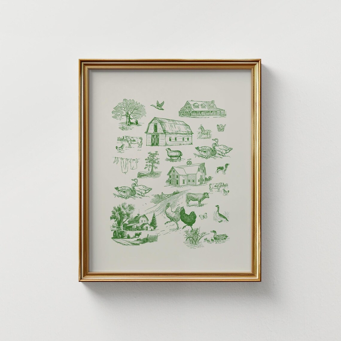 Green Farm Life Toile Illustration Art Print