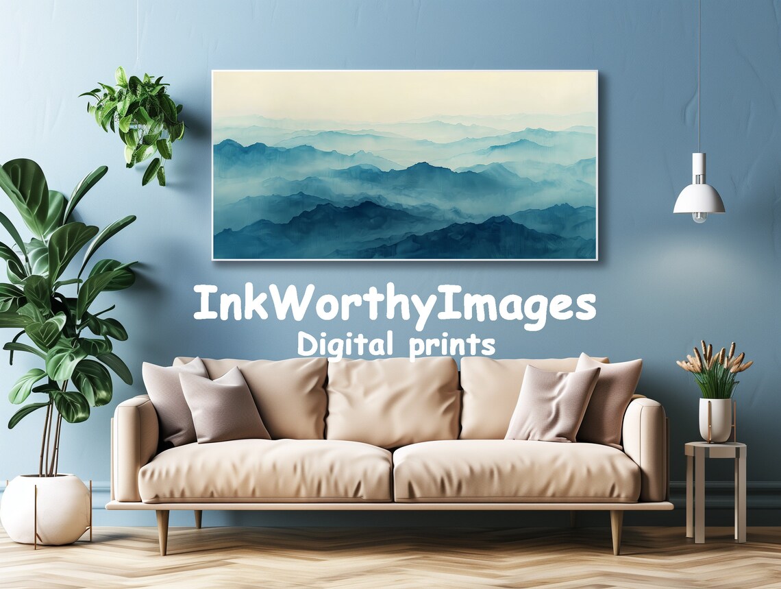 Misty Blue Mountains, Tranquil Mountain Range Scene - Image 4