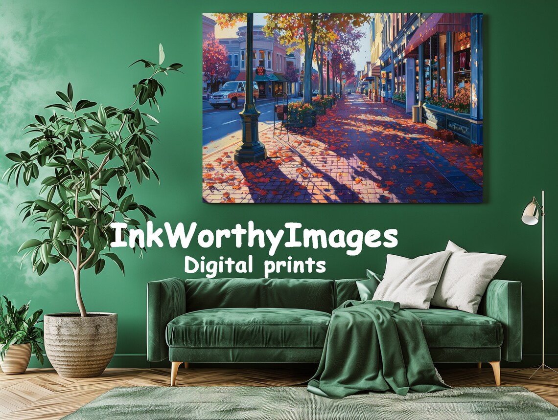 Autumn City Street Fall Downtown Art Print - Image 2