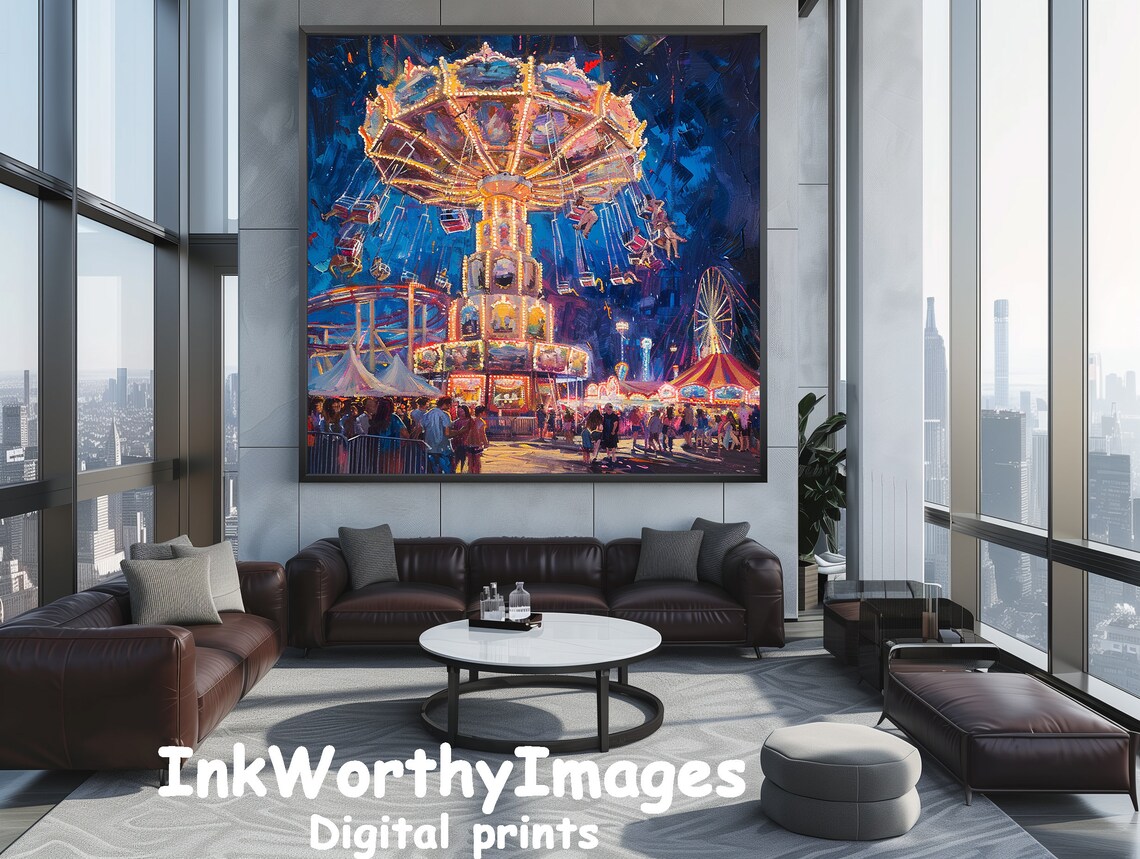 Carnival Night Lights Art Print, Festive Fairground Scene - Image 4