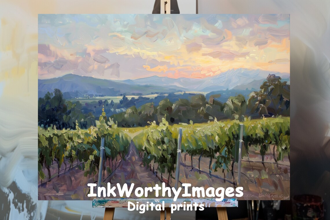 Tuscan Vineyard Sunset, Italian Countryside Landscape