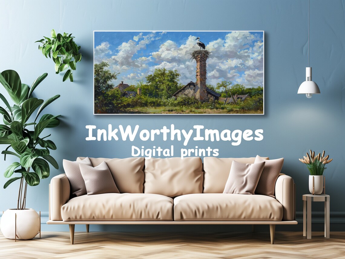 Serene Stork Nest On Chimney, Rustic Nature Scene - Image 4
