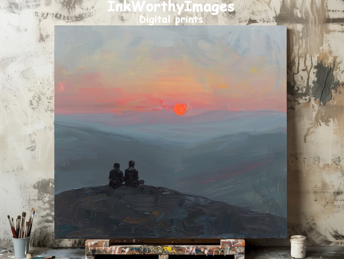 Sunset Contemplation, Serene Mountain View Art Print