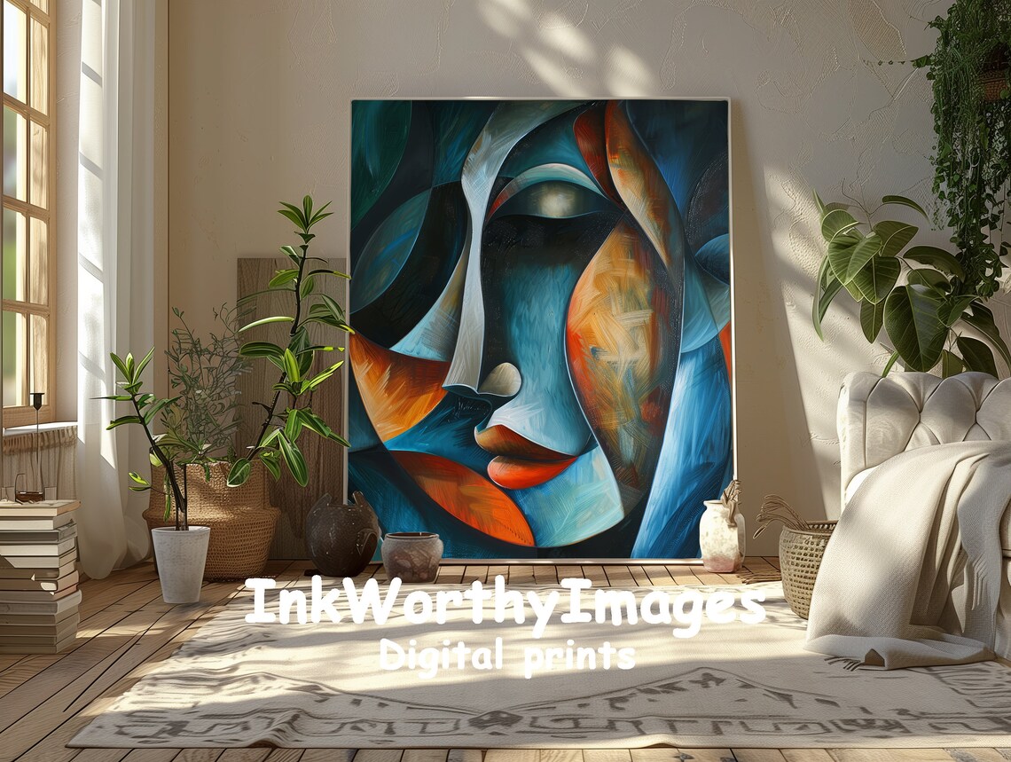 Abstract Portrait, Modern Cubist Face Wall Art - Image 2