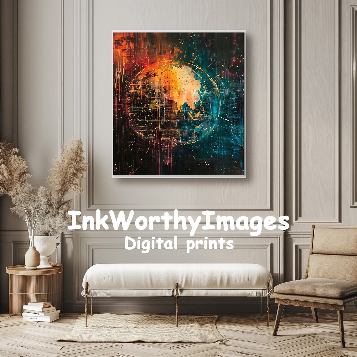 World Map, Abstract Futuristic Global Art - Image 6