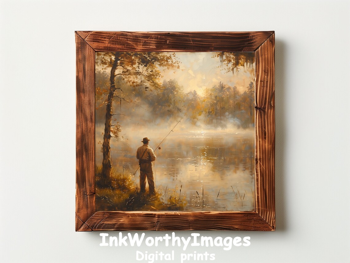 Peaceful Fishing Scene, Serene Lakeside Morning - Image 3