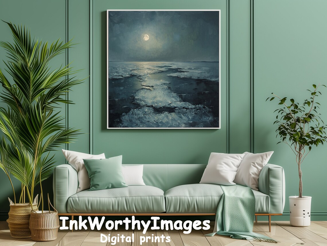 Moonlit Seascape Art Print, Serene Coastal Night - Image 3