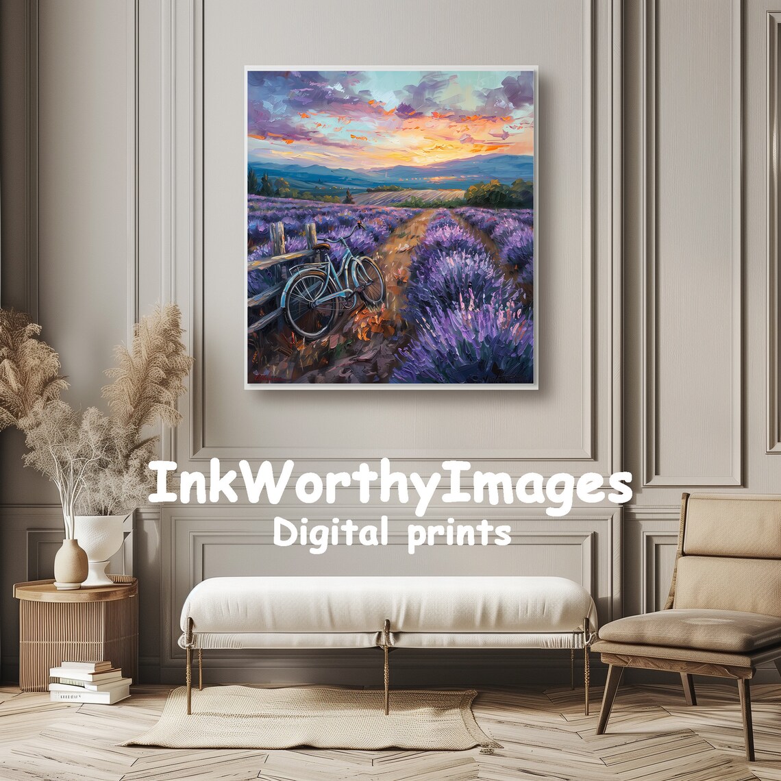 Lavender Field Sunset With Bicycle Painting - Image 5