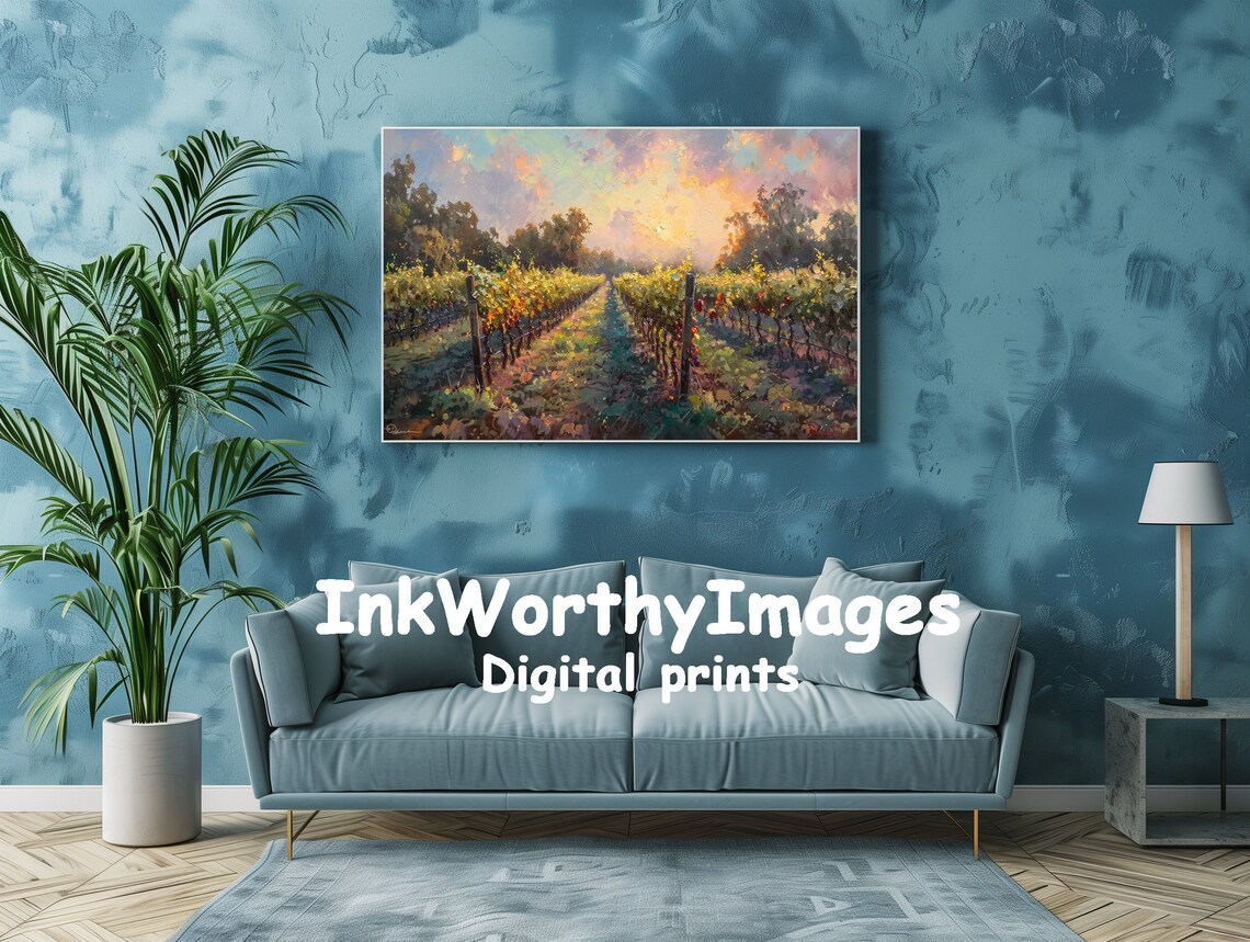 Sunlit Vineyard Path, Italian Landscape Art Print - Image 2