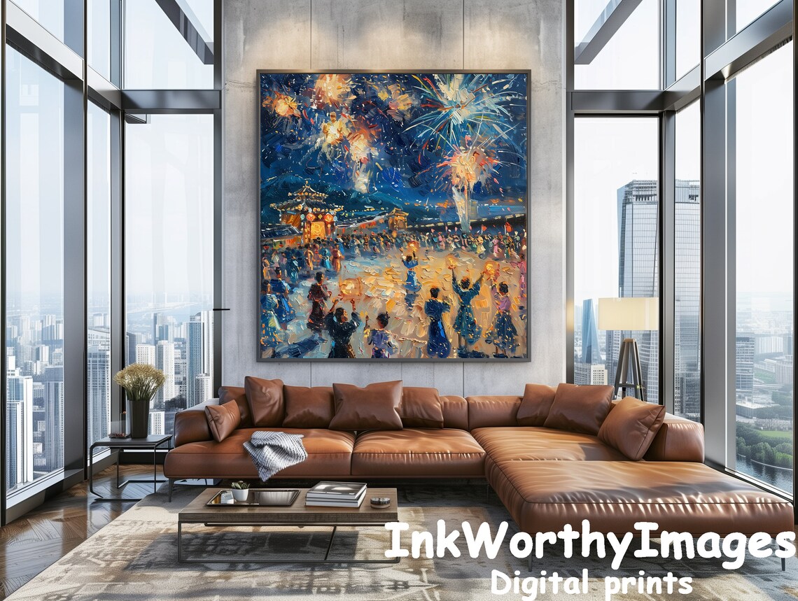 Festival Fireworks Art, Celebratory Night Scene - Image 2