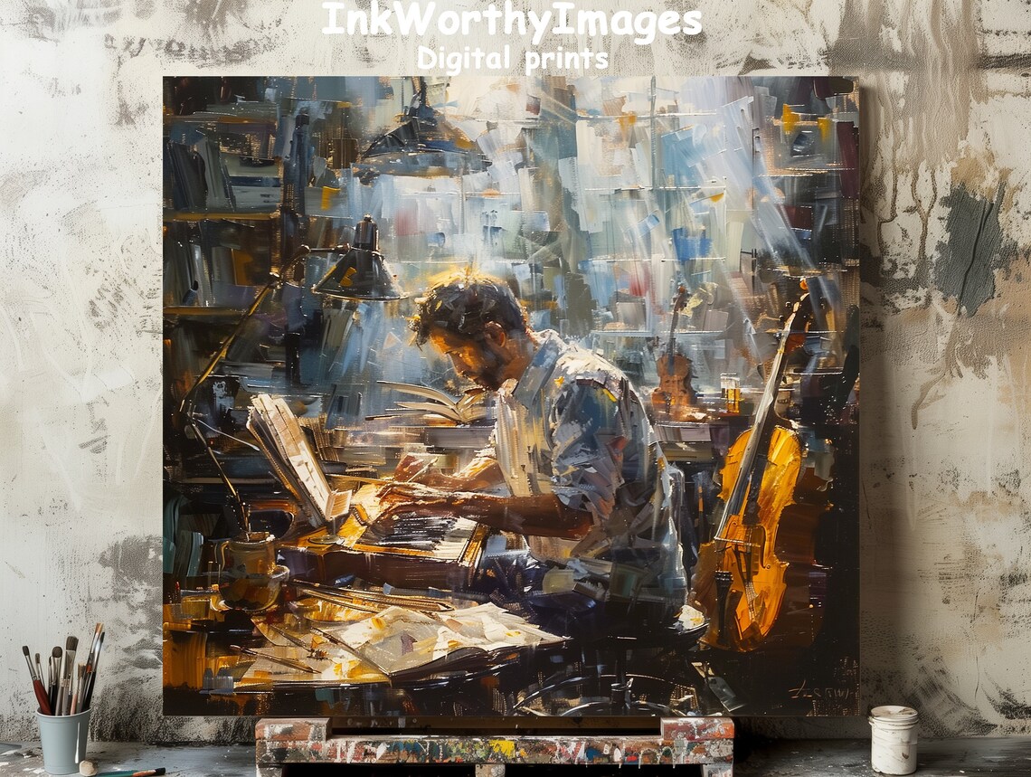 Musician At Work Piano Art, Vintage Musician Scene