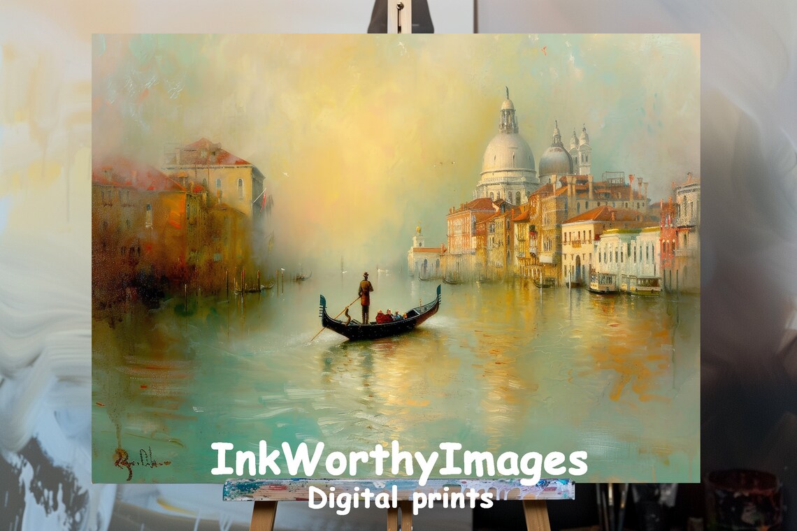 Venetian Canal Sunrise Gondola Serenade, Watercolor Art Print